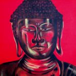 Budha Painting in red by PicosPelegri.com "BUD-HA!" 24X24"